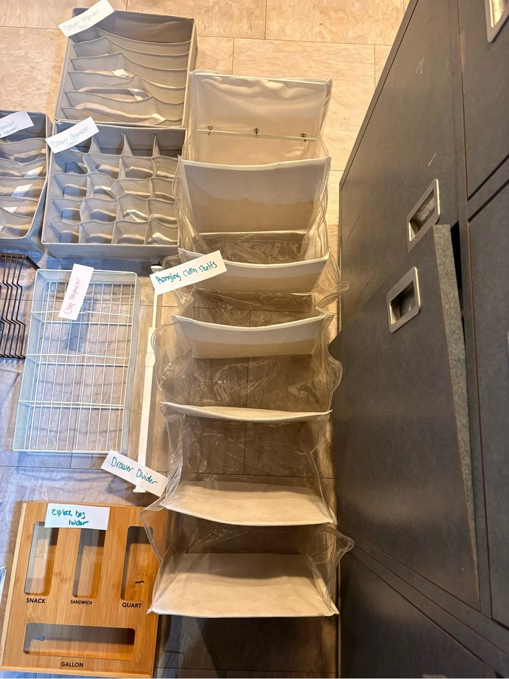 Neutral Beige Hanging Shelf Organizer - Home Storage & Organization
